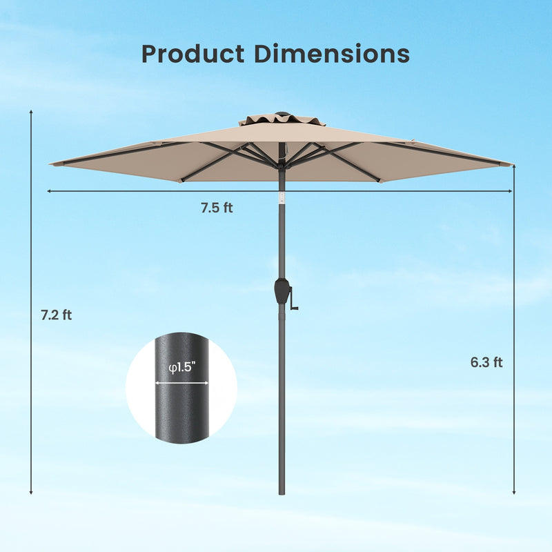 Costway - 7.5 feet Outdoor Patio Heavy Duty Market Umbrella with Push Button Tilt-Tan