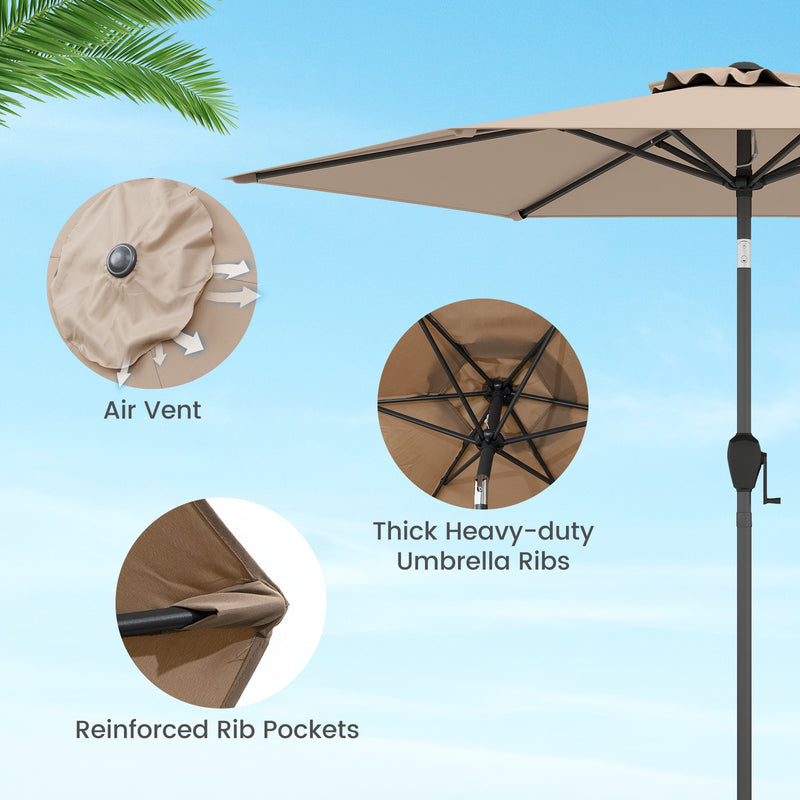 Costway - 7.5 feet Outdoor Patio Heavy Duty Market Umbrella with Push Button Tilt-Tan