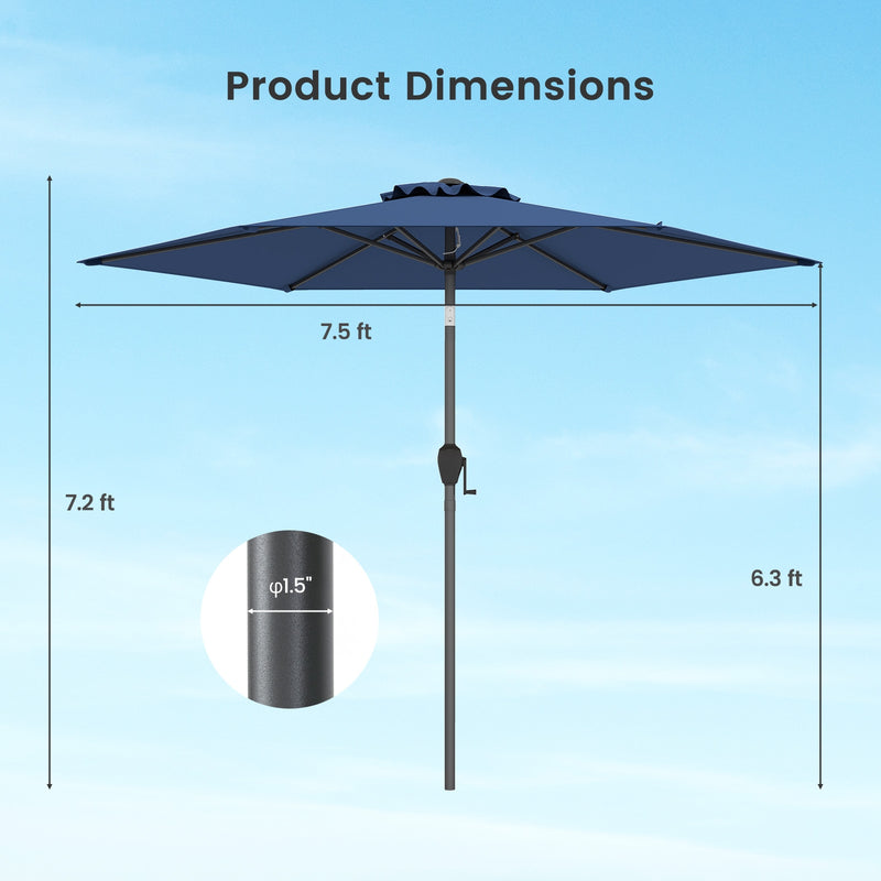 Costway - 7.5 feet Outdoor Patio Heavy Duty Market Umbrella with Push Button Tilt-Navy