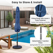 Costway - 7.5 feet Outdoor Patio Heavy Duty Market Umbrella with Push Button Tilt-Navy