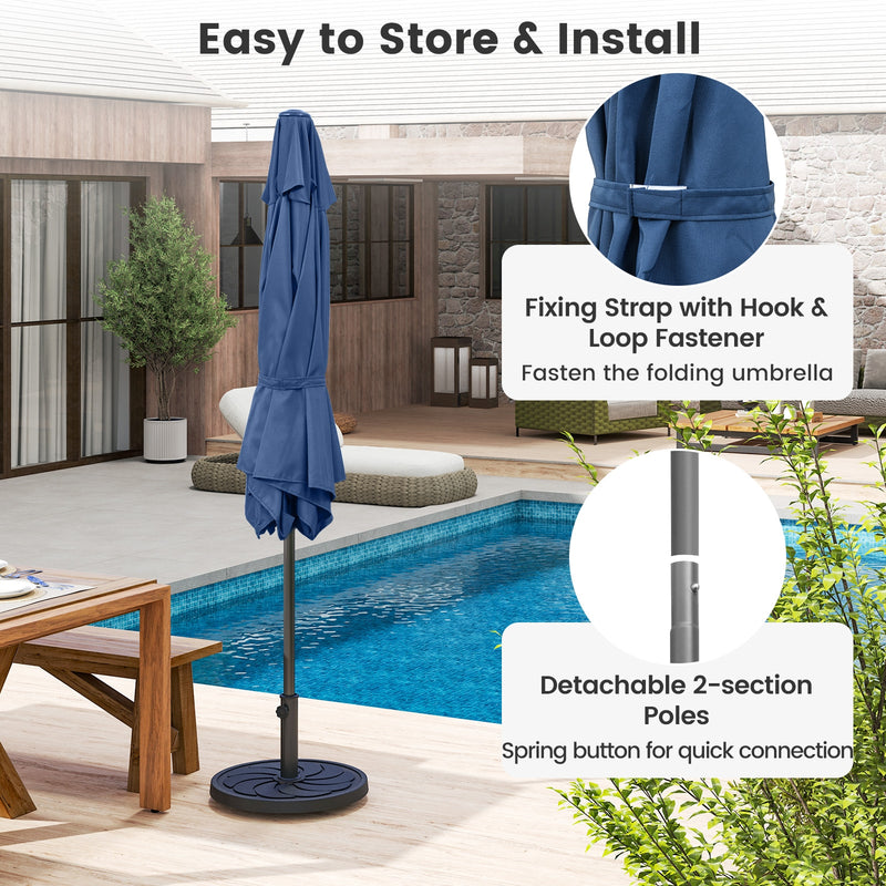 Costway - 7.5 feet Outdoor Patio Heavy Duty Market Umbrella with Push Button Tilt-Navy