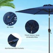 Costway - 7.5 feet Outdoor Patio Heavy Duty Market Umbrella with Push Button Tilt-Navy