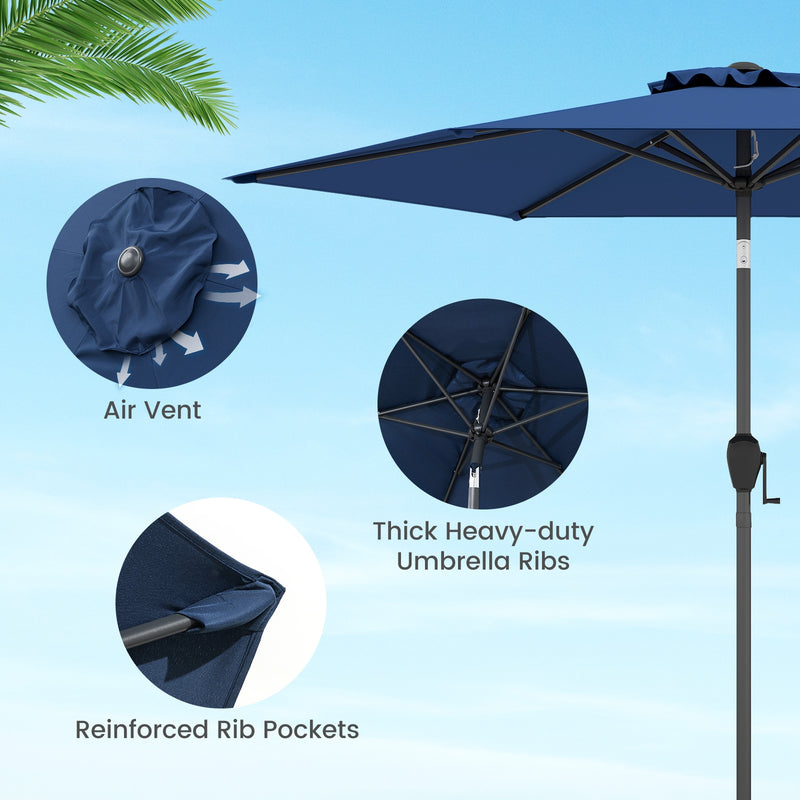 Costway - 7.5 feet Outdoor Patio Heavy Duty Market Umbrella with Push Button Tilt-Navy