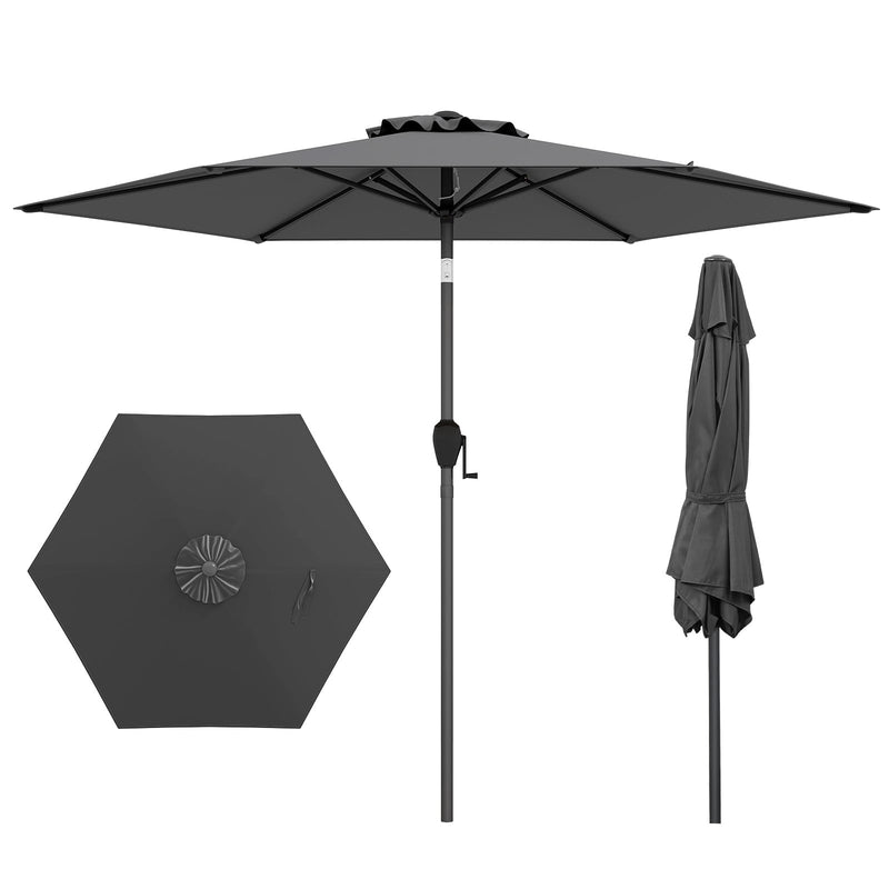 Costway - 7.5 feet Outdoor Patio Heavy Duty Market Umbrella with Push Button Tilt-Gray