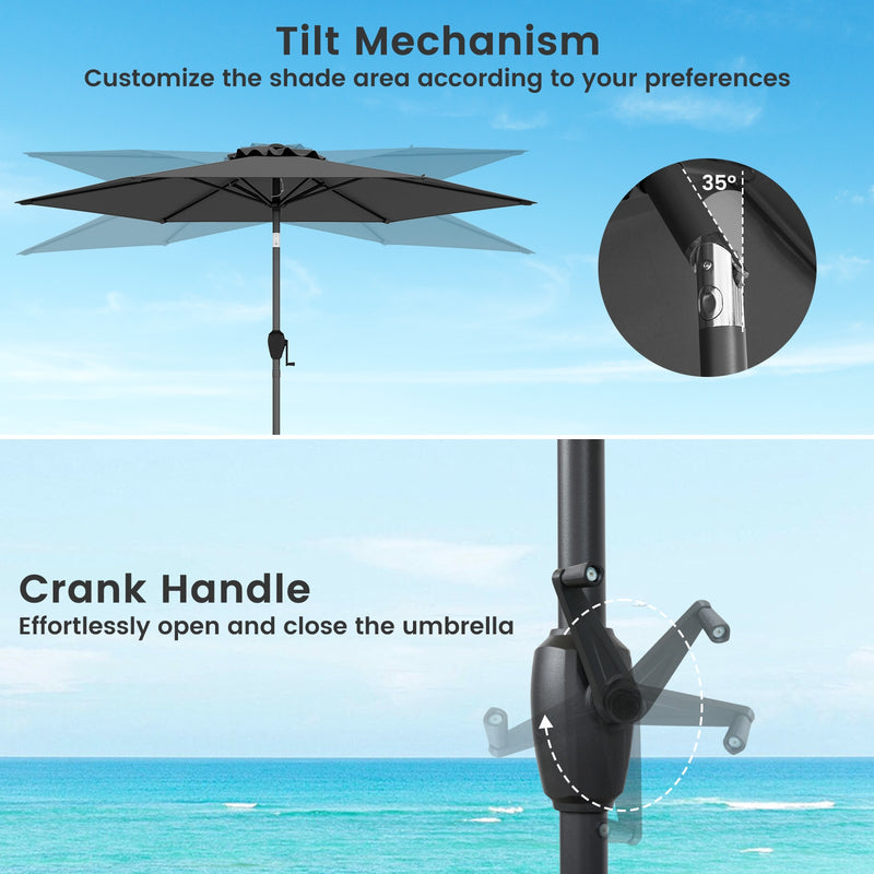 Costway - 7.5 feet Outdoor Patio Heavy Duty Market Umbrella with Push Button Tilt-Gray