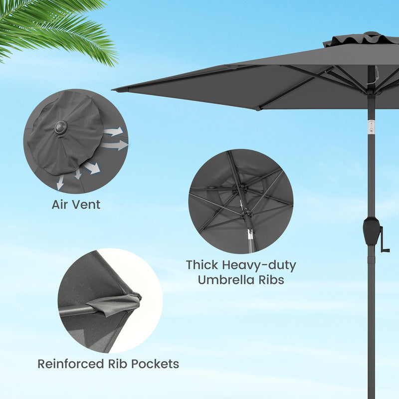 Costway - 7.5 feet Outdoor Patio Heavy Duty Market Umbrella with Push Button Tilt-Gray