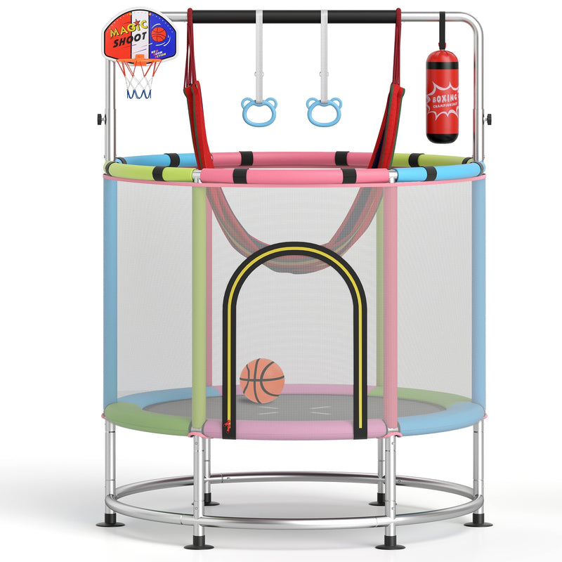 Costway - 55" Kids Trampoline Gift for for 3-6 Years Old Boys and Girls-Pink