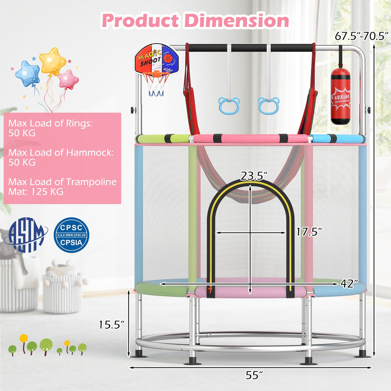 Costway - 55" Kids Trampoline Gift for for 3-6 Years Old Boys and Girls-Pink