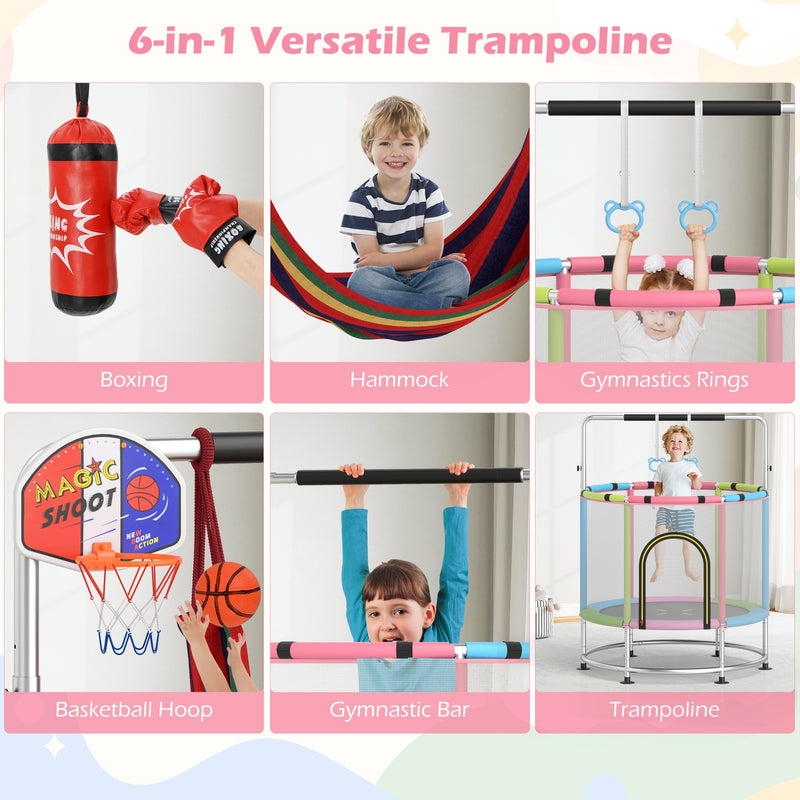Costway - 55" Kids Trampoline Gift for for 3-6 Years Old Boys and Girls-Pink