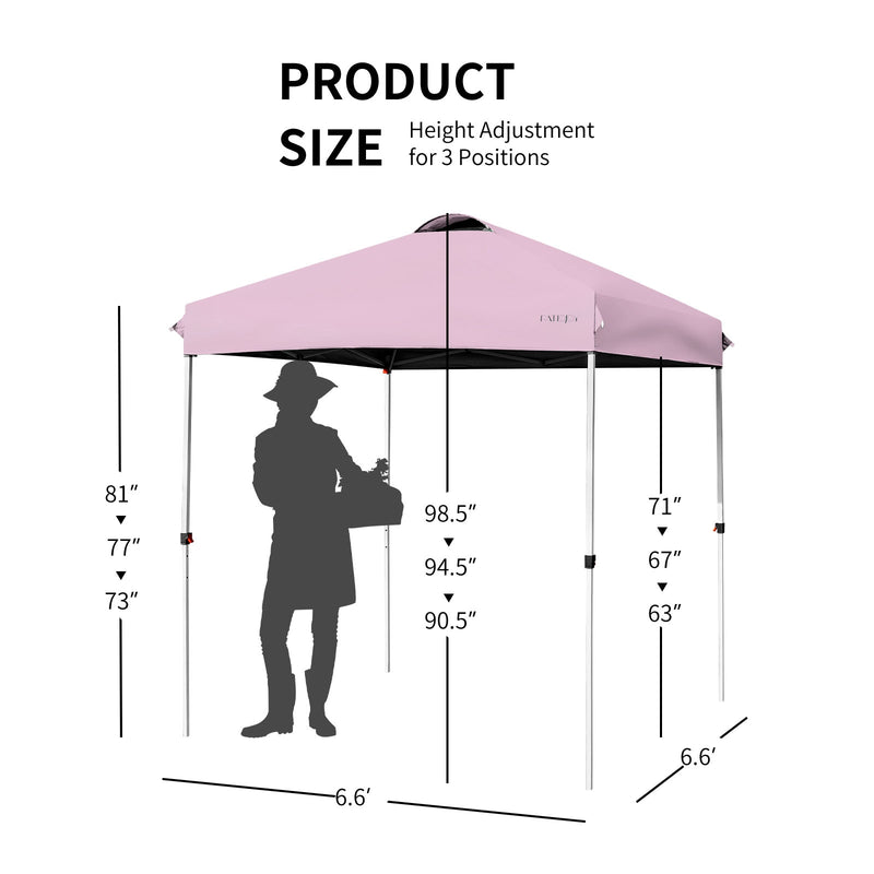 Costway - 6.6 x 6.6 Feet Outdoor Pop-up Canopy Tent with Roller Bag-Pink