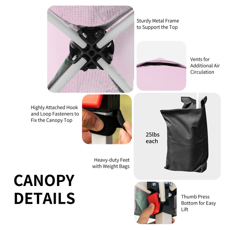 Costway - 6.6 x 6.6 Feet Outdoor Pop-up Canopy Tent with Roller Bag-Pink