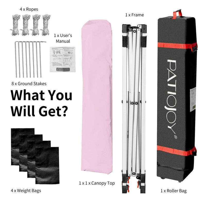 Costway - 6.6 x 6.6 Feet Outdoor Pop-up Canopy Tent with Roller Bag-Pink