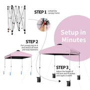 Costway - 6.6 x 6.6 Feet Outdoor Pop-up Canopy Tent with Roller Bag-Pink