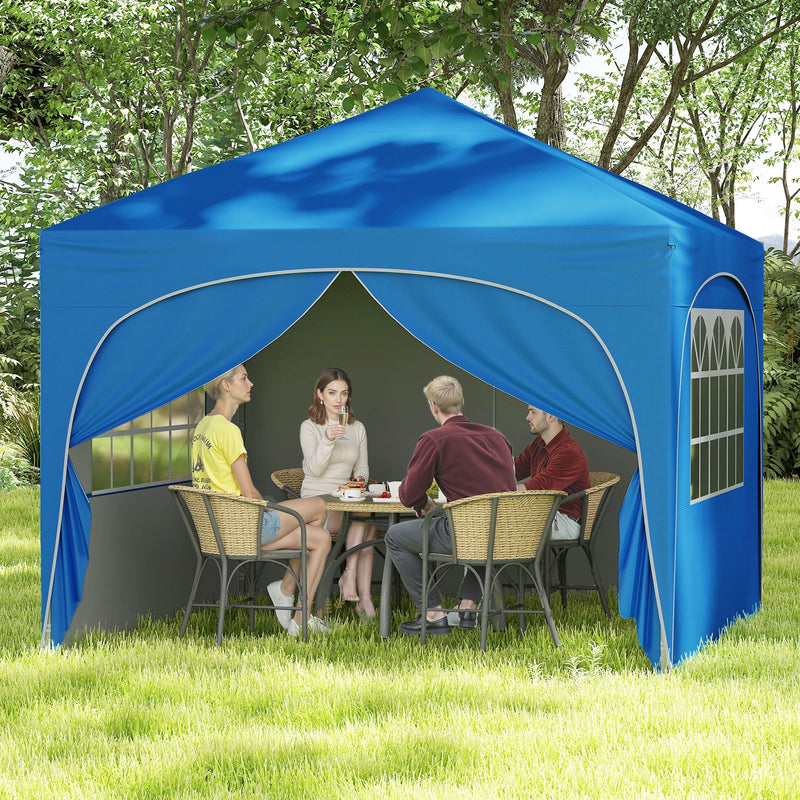 Costway - 10 X 10 FT Pop up Canopy Tent with 4 Removable Sidewall-Blue