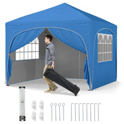 Costway - 10 X 10 FT Pop up Canopy Tent with 4 Removable Sidewall-Blue