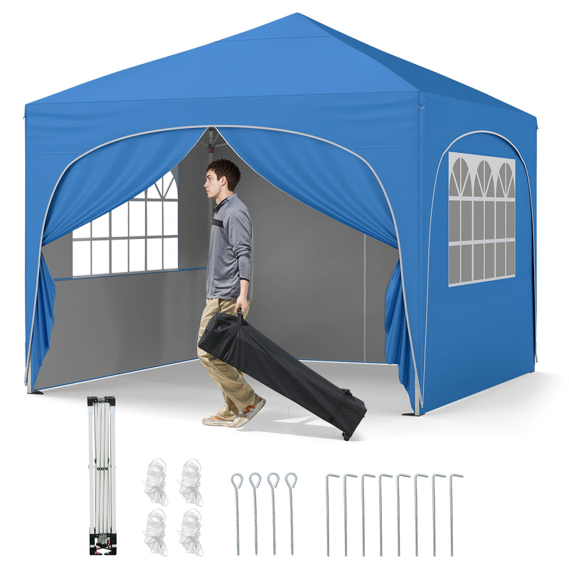 Costway - 10 X 10 FT Pop up Canopy Tent with 4 Removable Sidewall-Blue