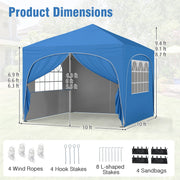 Costway - 10 X 10 FT Pop up Canopy Tent with 4 Removable Sidewall-Blue