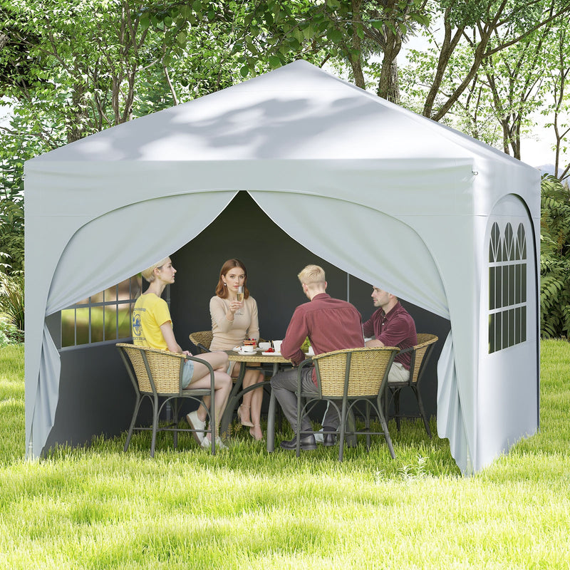 Costway - 10 X 10 FT Pop up Canopy Tent with 4 Removable Sidewall-White
