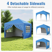 Costway - 10 X 10 FT Pop up Canopy Tent with 4 Removable Sidewall-Blue