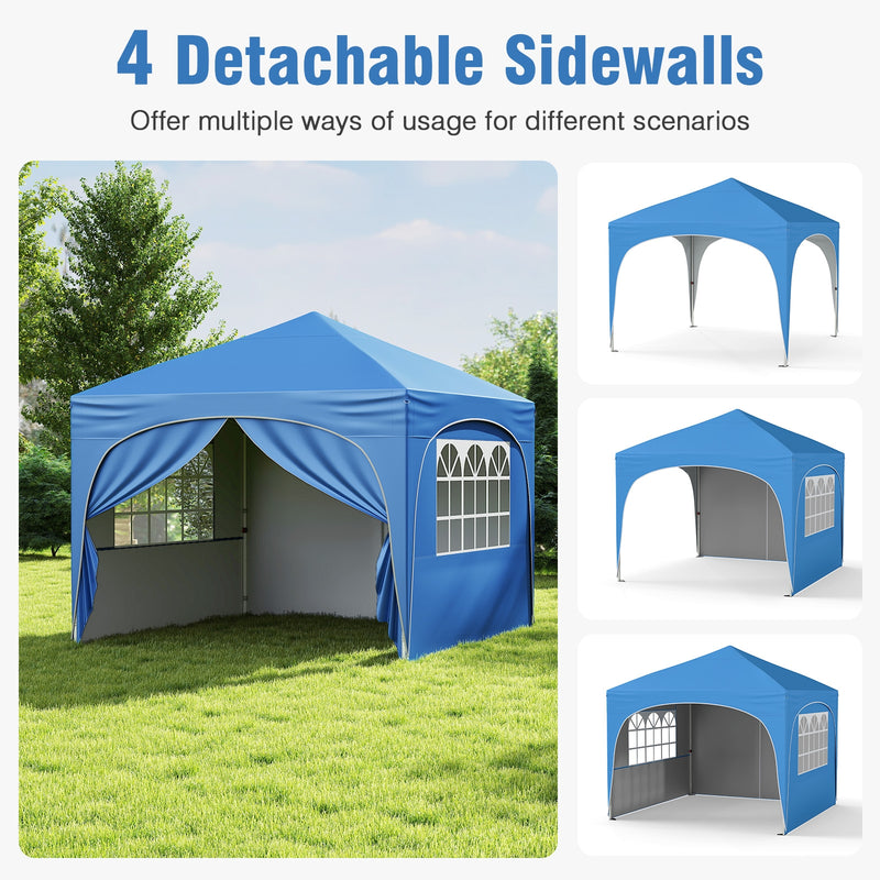 Costway - 10 X 10 FT Pop up Canopy Tent with 4 Removable Sidewall-Blue
