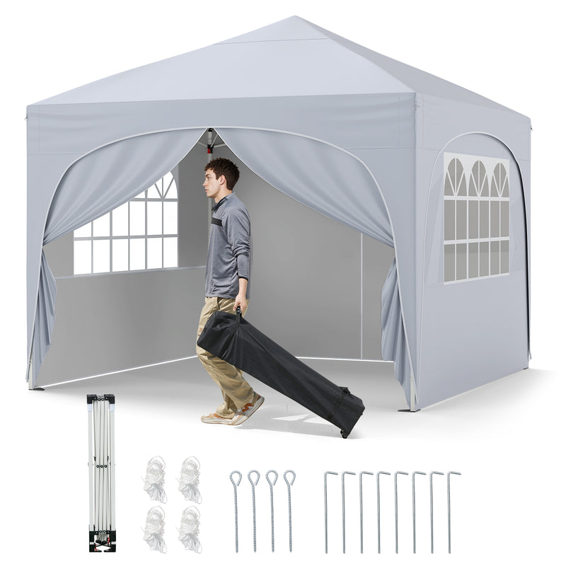 Costway - 10 X 10 FT Pop up Canopy Tent with 4 Removable Sidewall-White