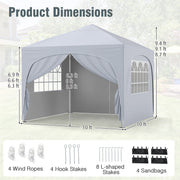 Costway - 10 X 10 FT Pop up Canopy Tent with 4 Removable Sidewall-White