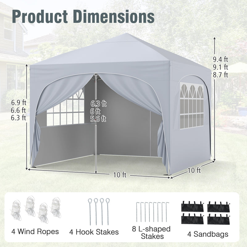 Costway - 10 X 10 FT Pop up Canopy Tent with 4 Removable Sidewall-White