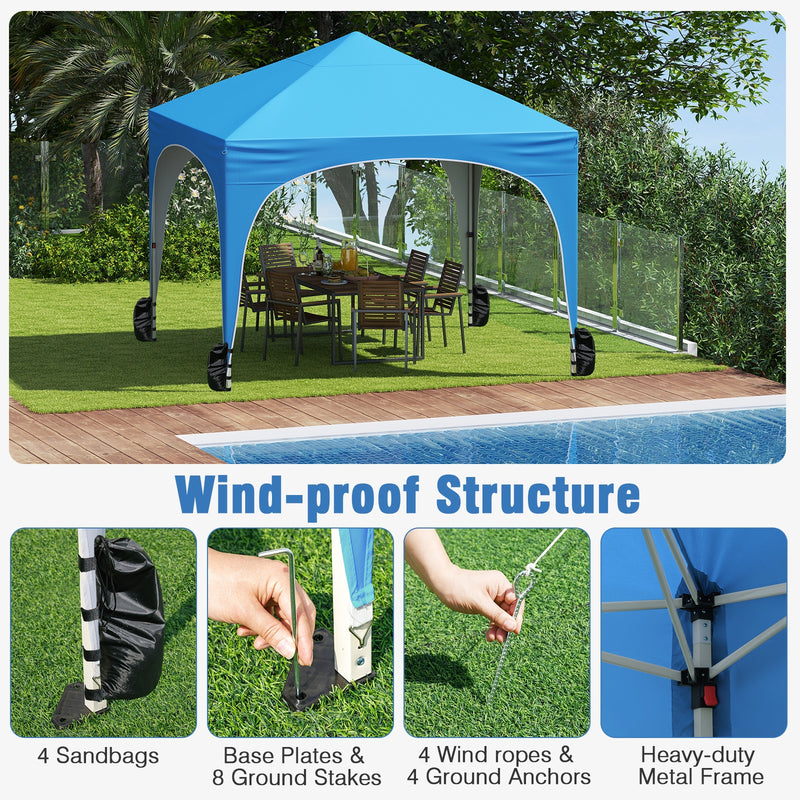 Costway - 10 X 10 FT Pop up Canopy Tent with 4 Removable Sidewall-Blue