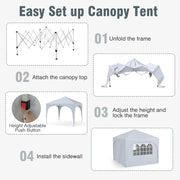 Costway - 10 X 10 FT Pop up Canopy Tent with 4 Removable Sidewall-White