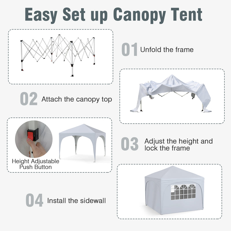 Costway - 10 X 10 FT Pop up Canopy Tent with 4 Removable Sidewall-White
