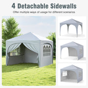 Costway - 10 X 10 FT Pop up Canopy Tent with 4 Removable Sidewall-White