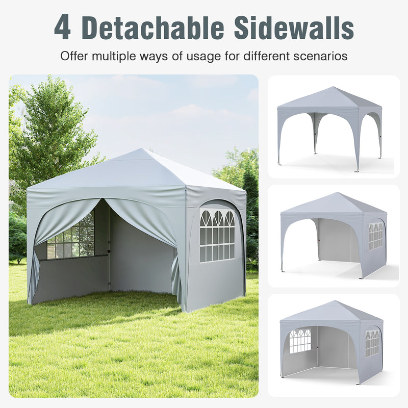 Costway - 10 X 10 FT Pop up Canopy Tent with 4 Removable Sidewall-White