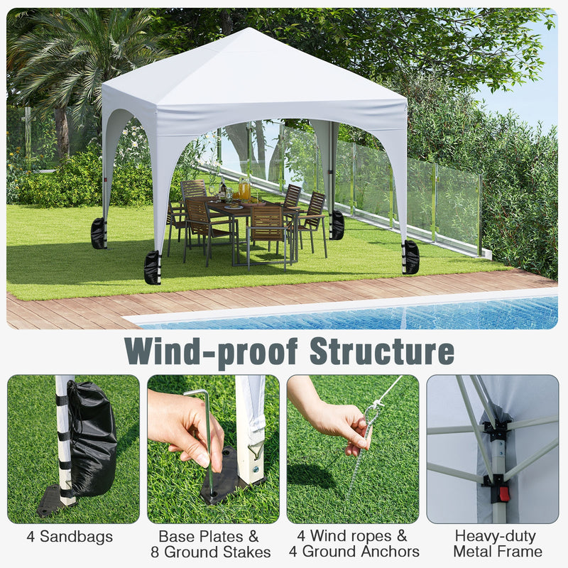 Costway - 10 X 10 FT Pop up Canopy Tent with 4 Removable Sidewall-White
