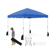 Costway - Foldable 10 X 10 Feet Pop up Canopy Tent with Wheeled Bag-Blue