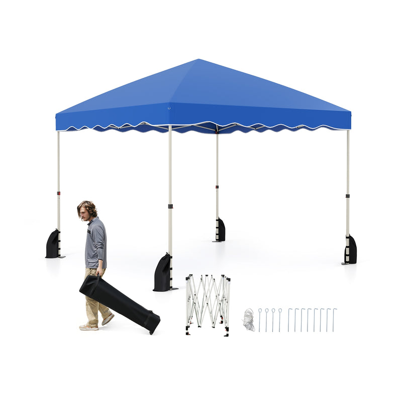 Costway - Foldable 10 X 10 Feet Pop up Canopy Tent with Wheeled Bag-Blue