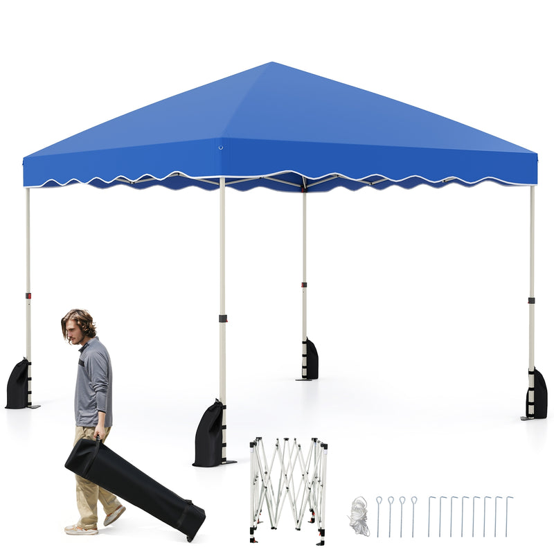 Costway - Foldable 10 X 10 Feet Pop up Canopy Tent with Wheeled Bag-Blue