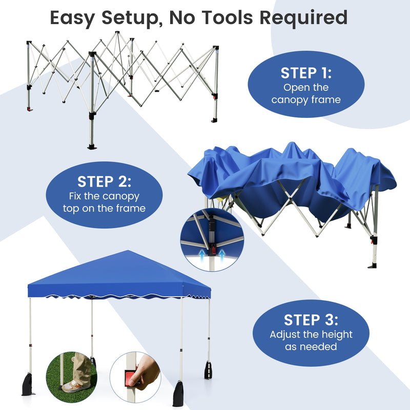 Costway - Foldable 10 X 10 Feet Pop up Canopy Tent with Wheeled Bag-Blue