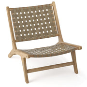 Costway - Modern Armless Teak Wood Lounge Chair with Nylon Woven Backrest and Seat-Brown