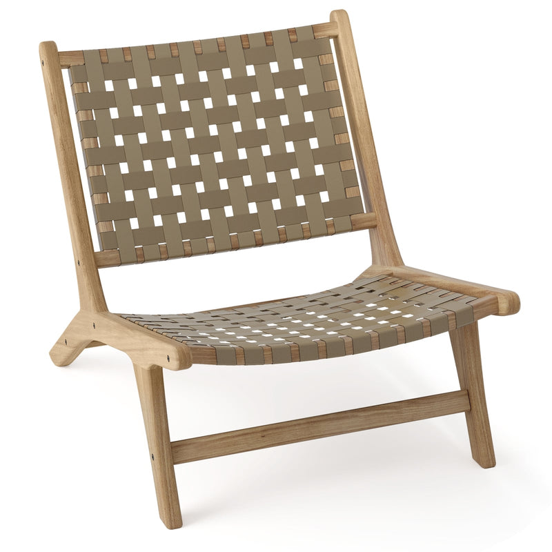 Costway - Modern Armless Teak Wood Lounge Chair with Nylon Woven Backrest and Seat-Brown