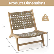Costway - Modern Armless Teak Wood Lounge Chair with Nylon Woven Backrest and Seat-Brown