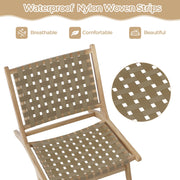 Costway - Modern Armless Teak Wood Lounge Chair with Nylon Woven Backrest and Seat-Brown