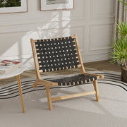 Costway - Modern Armless Teak Wood Lounge Chair with Nylon Woven Backrest and Seat-Black