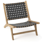 Costway - Modern Armless Teak Wood Lounge Chair with Nylon Woven Backrest and Seat-Black