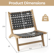 Costway - Modern Armless Teak Wood Lounge Chair with Nylon Woven Backrest and Seat-Black