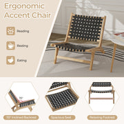 Costway - Modern Armless Teak Wood Lounge Chair with Nylon Woven Backrest and Seat-Black