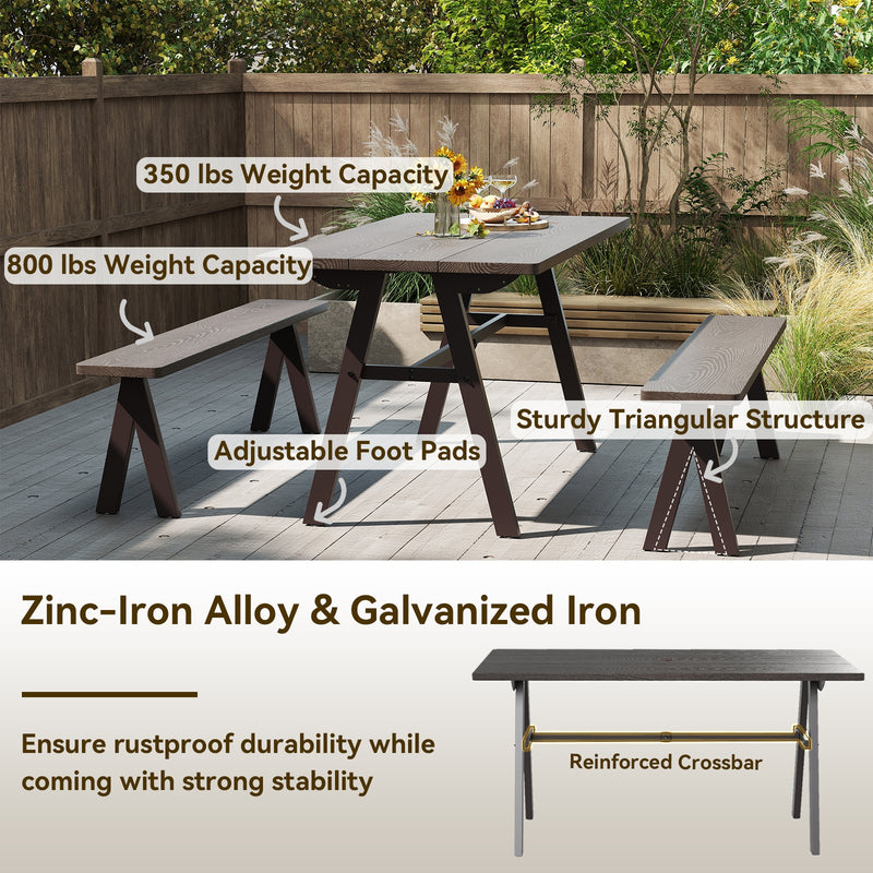 Costway - 3-Person Outdoor Bench Set of 2 with 800 LBS Bearing Capacity