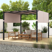 Costway - 10 x 10 ft Flat Top Pergola with Retractable Canopy for Garden Pool Porch and Backyard-Beige