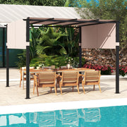Costway - 10 x 10 ft Flat Top Pergola with Retractable Canopy for Garden Pool Porch and Backyard-Beige