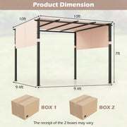 Costway - 10 x 10 ft Flat Top Pergola with Retractable Canopy for Garden Pool Porch and Backyard-Beige
