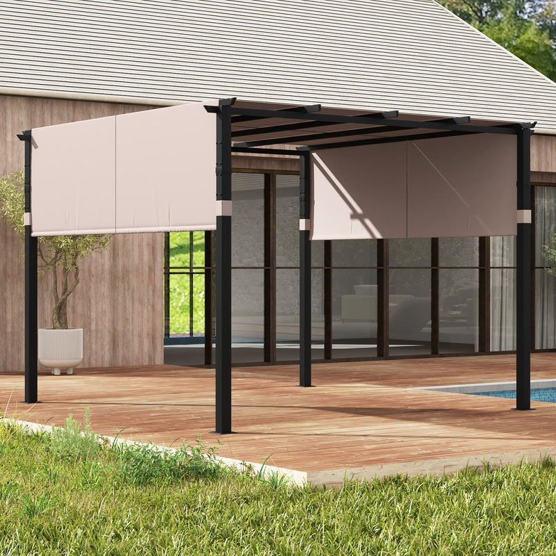 Costway - 10 x 10 ft Flat Top Pergola with Retractable Canopy for Garden Pool Porch and Backyard-Beige